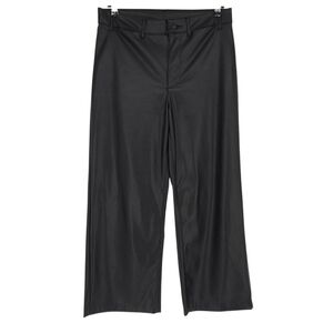Old Navy Wide Leg Pants Black Faux Leather High Rise Chino Crop Petite 8P